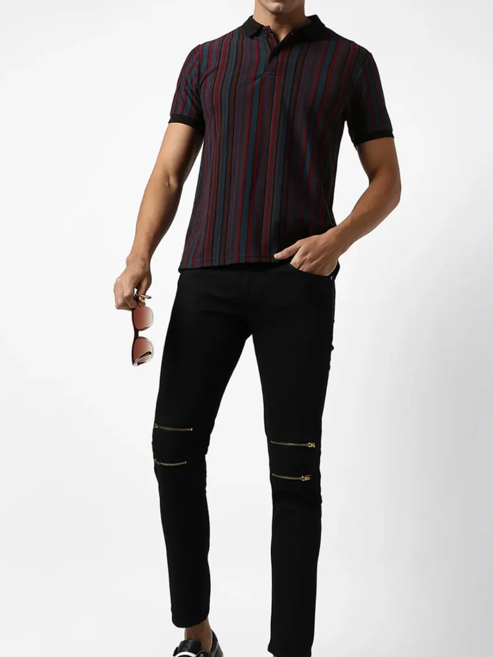 Striped Casual Style Cotton Polo T-Shirt