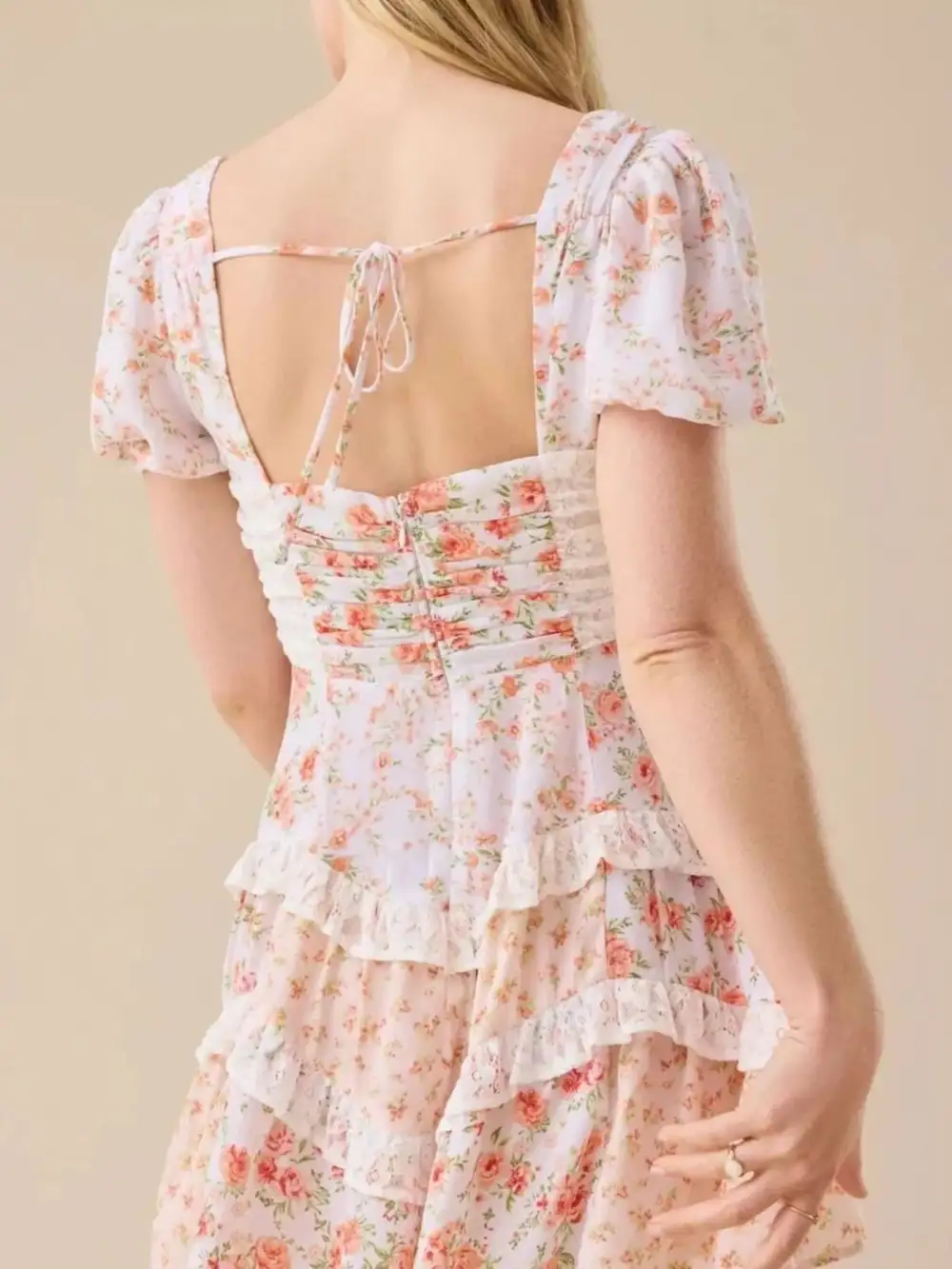 Puff Sleeve Tiered Floral Mini Dress