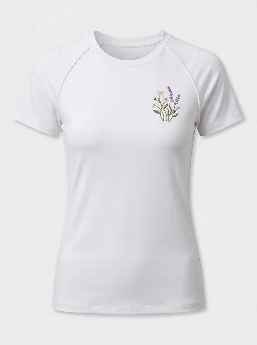 Women's Floral Embroidered Contrast-Piped Raglan T-Shirt
