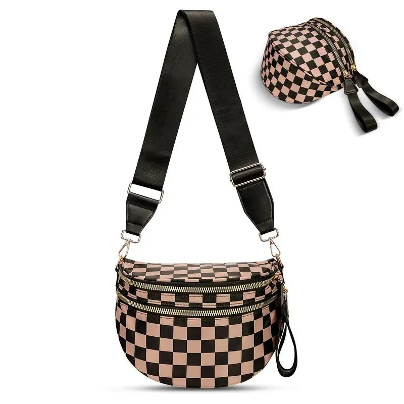 🏷️ 🔥 Clearance Sale – 40% OFF! 🔥 Black & White Checkered Nylon Bum Bag – Plus Size Friendly Fanny Pack | Spacious, Lightweight & Stylish Crossbody Gift for Everyone