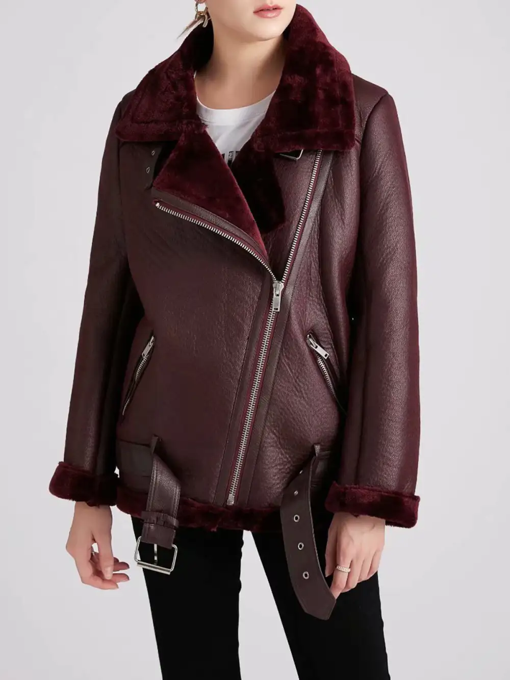 Collared Sherpa Lined Shearling Jacket