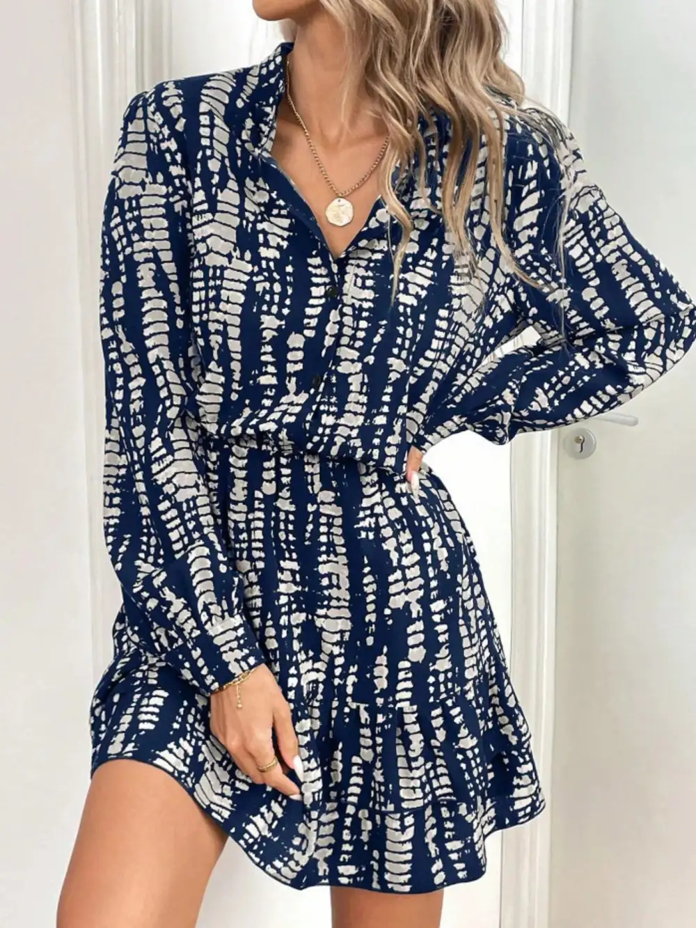 Comfort Fit Ruffle Long Sleeve Mini Dress