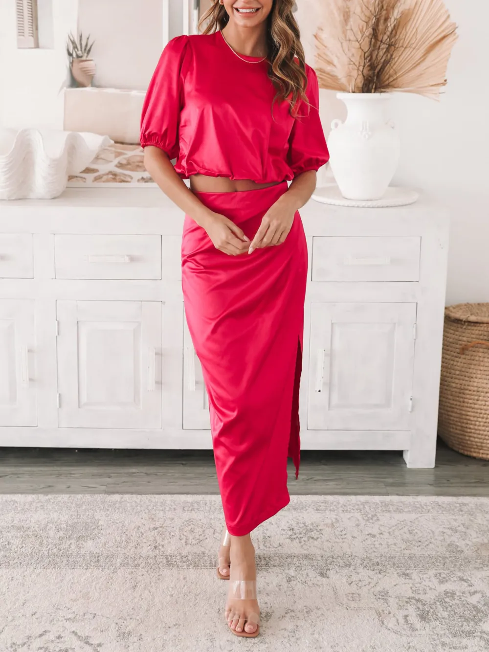 Short Sleeve Puff Top & Skirts Sets