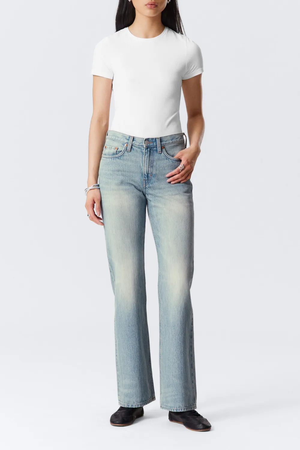 Pocketed Mid Waist Bootcut Jeans