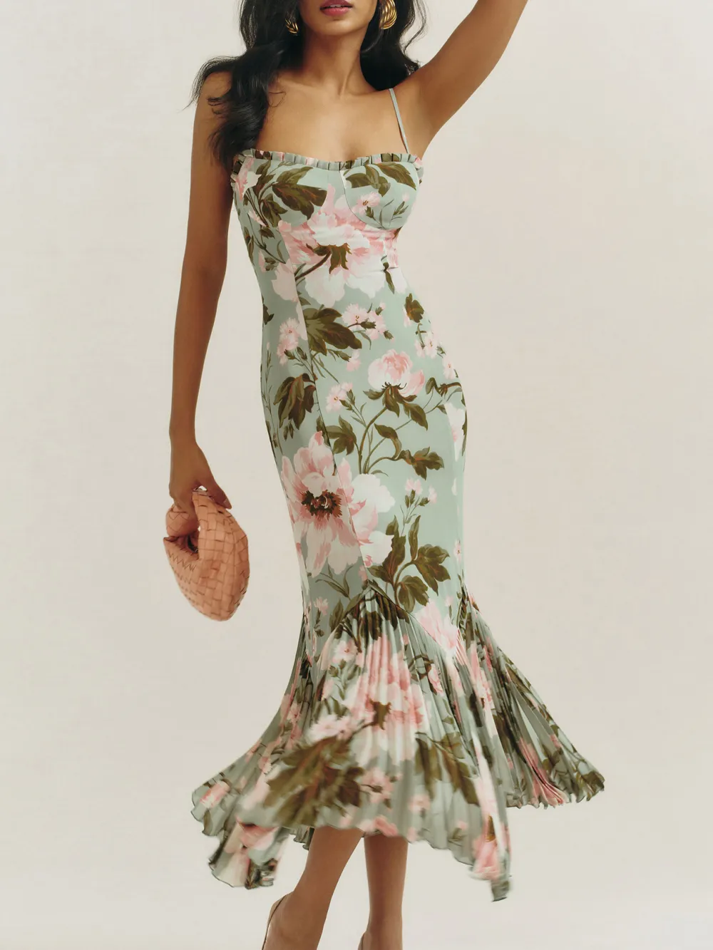 Spaghetti Strap Floral Midi Dress