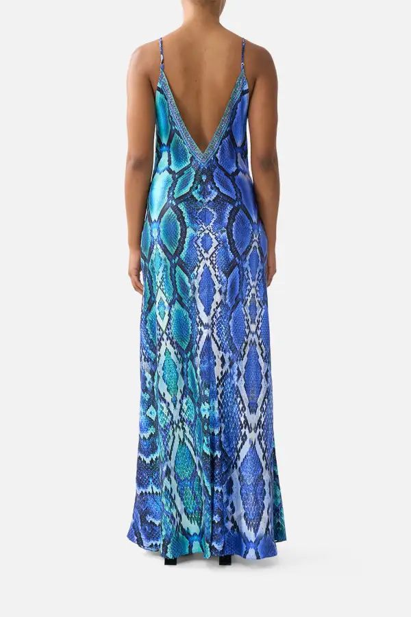 V-Neck Full Length Bias Slip Dress