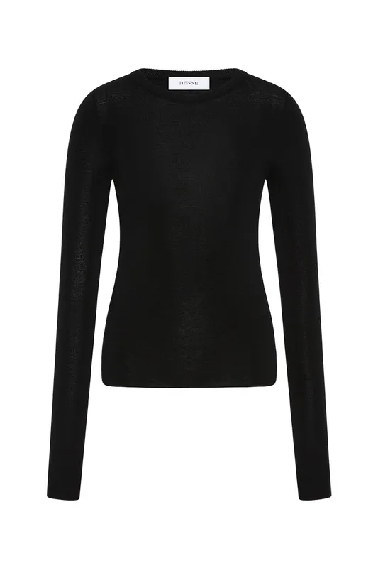 Black Merino Boat Neck Top