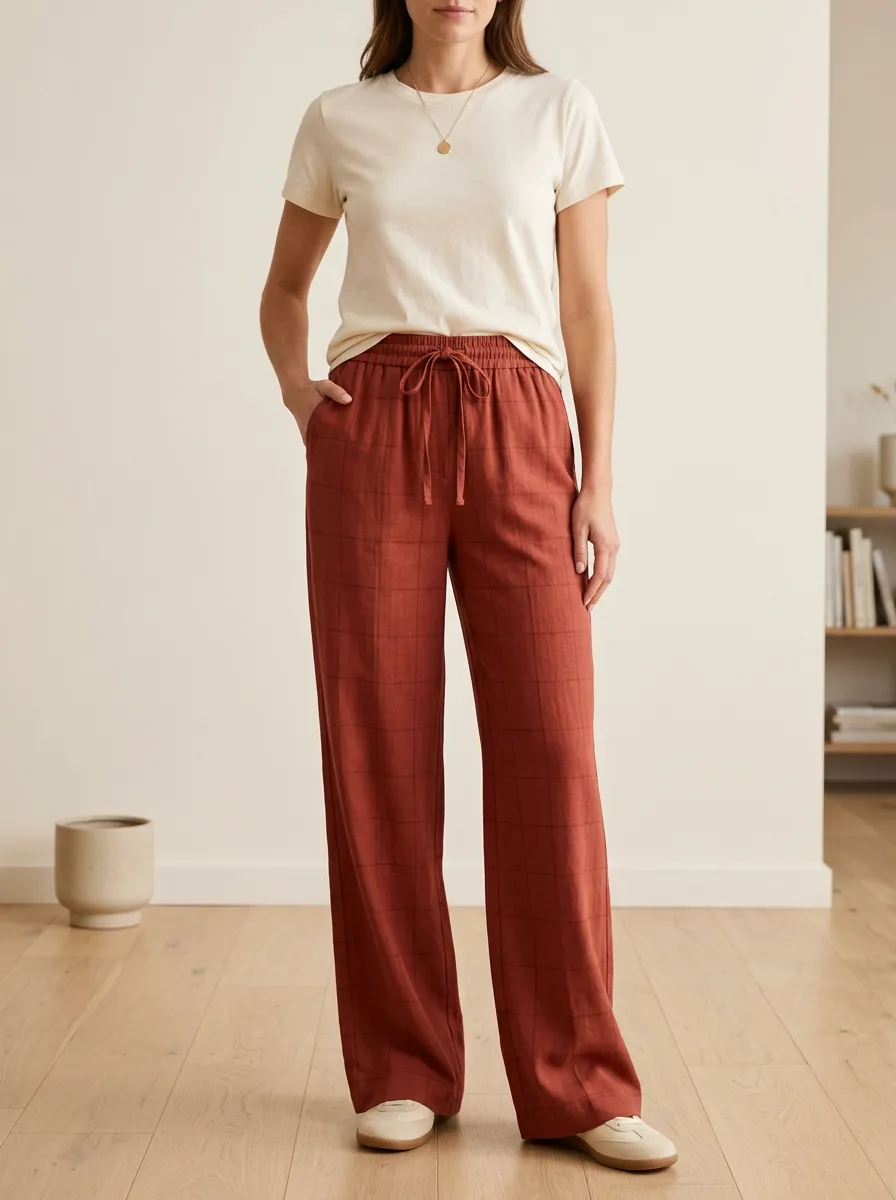 Classic Wide-Leg Plaid Printed Women's Wide-Leg Pants