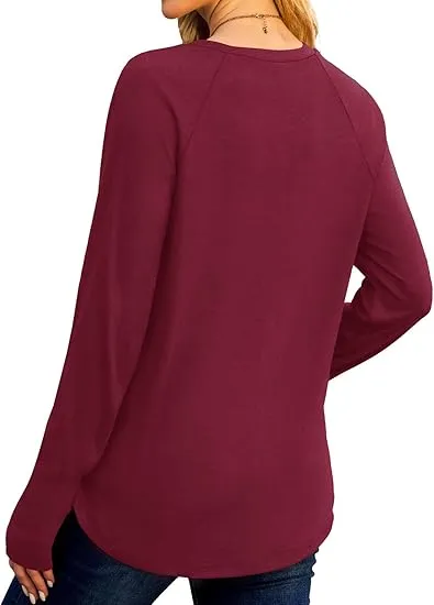 Womens Tunic Tops to Wear with Leggings Long Sleeve Thumb Hole Shirts Crew Neck Curved Hem