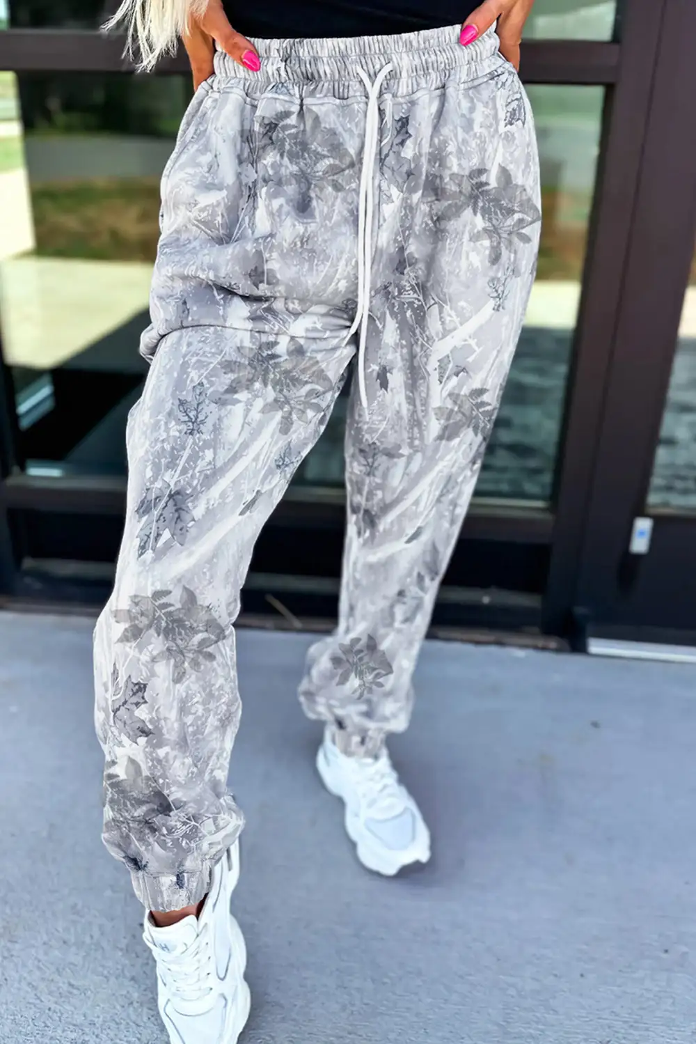 High-Waist Drawstring Elastic-Waist Camouflage Jogger Pants