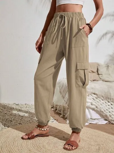 Drawstring Pocketed Cargo-Detail Jogger Pants