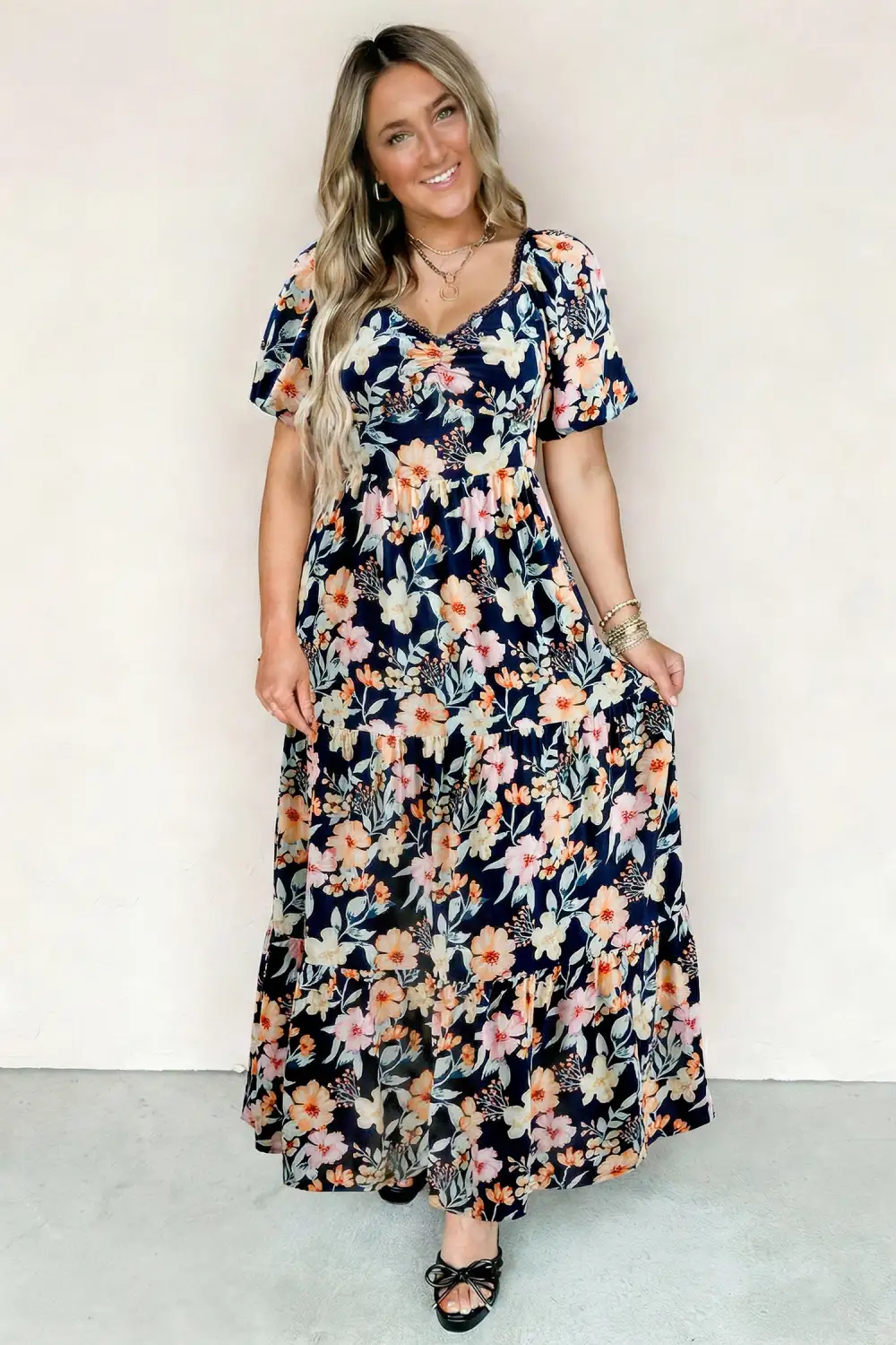 Floral Smocked Short Sleeve Maxi Dress