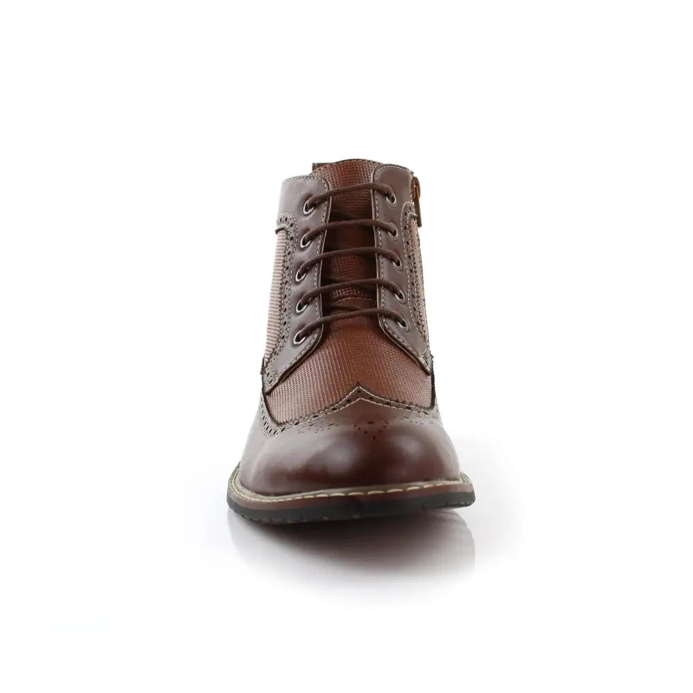 Faux-Leather Embossed Burnished Motorcycle Boots
