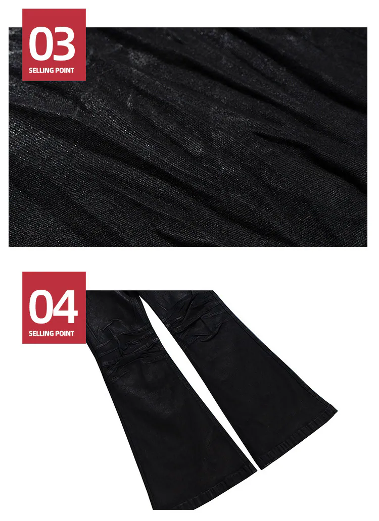 Vinyl Creased Flared Denim Jeans