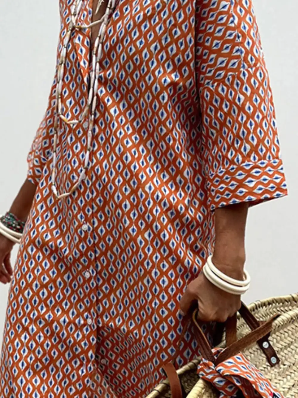 Full Size Printed Button-down Midi Dress Plus Size