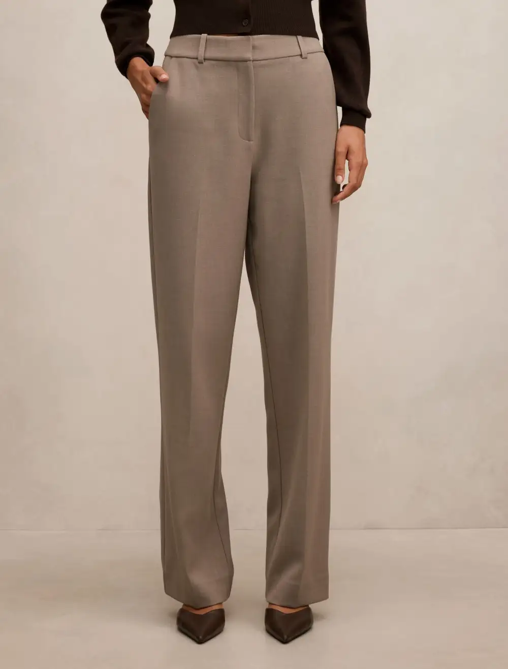 Taupe Straight Leg Tailored Trousers