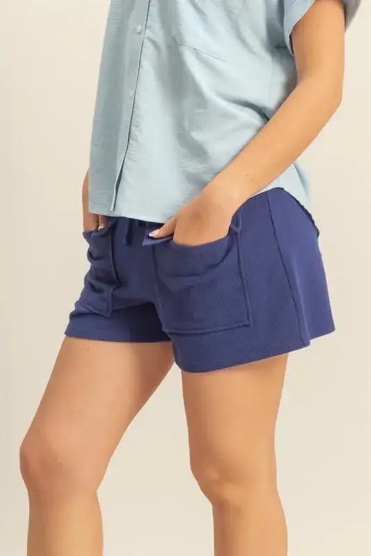 Drawstring Waffle Knit Front Pocket Shorts