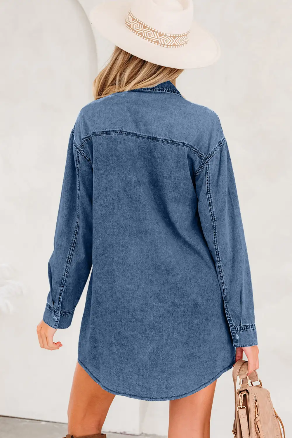 Balanced Detail Denim Pocketed Shirt Dress