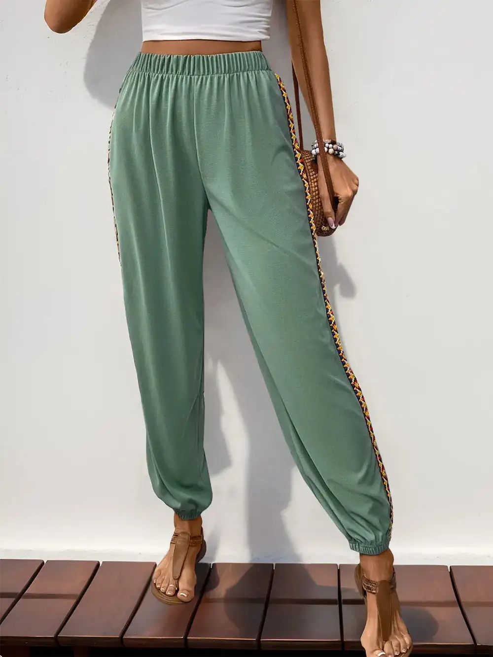High Waist Elastic Waist Pants
