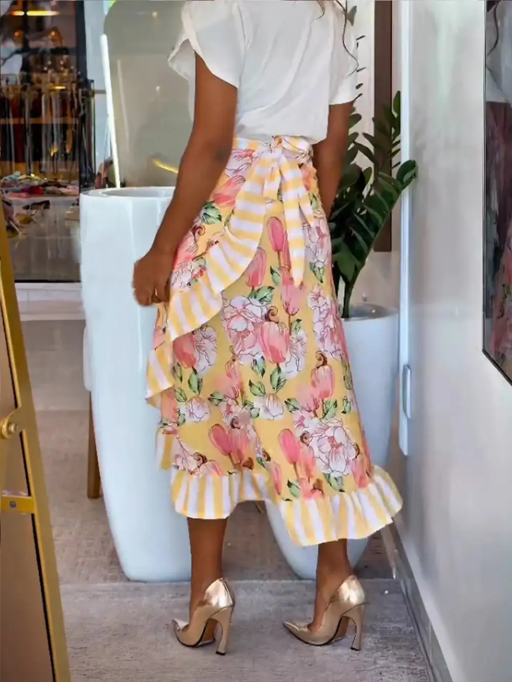 Trim Ruffle Printed Detail Skirt