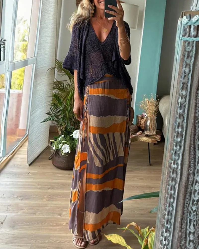 Side Slit Colorblock Skirt