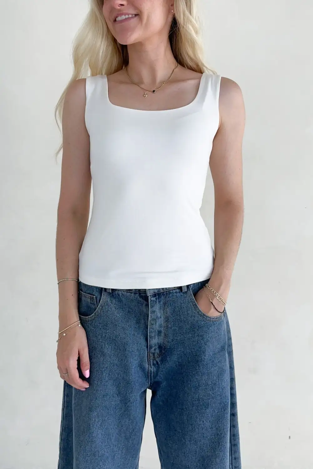 Neat Finish Soft Square Neck Tank Top