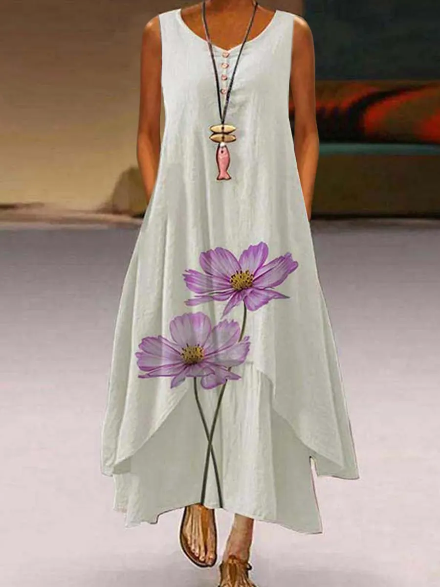Irregular Sleeveless Printed Dress