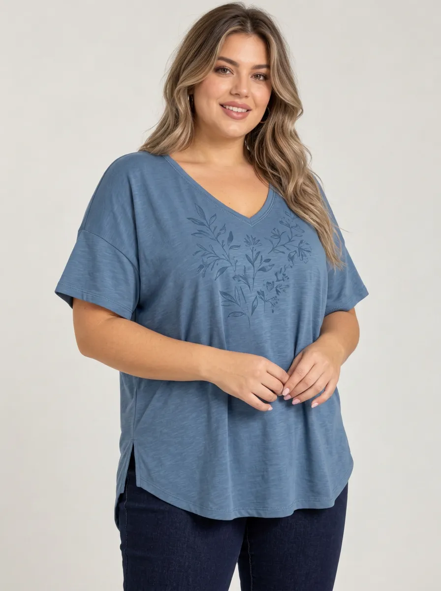 Casual Layering Plus Size V Neck Relaxed Fit Women's Relaxed V Neck Plus Size T Shirt