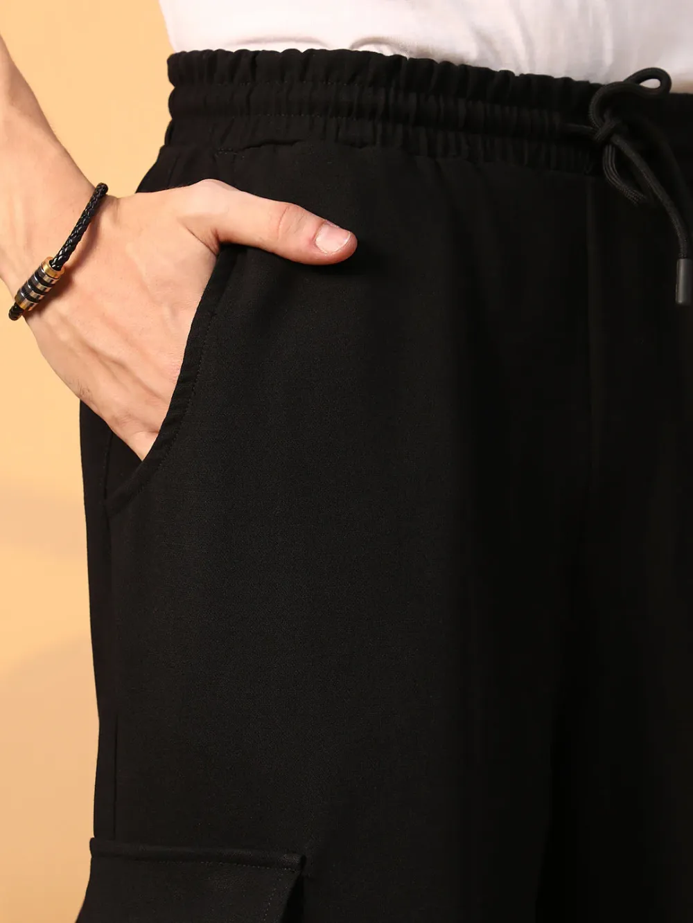 Black Mid-Rise Cargo Parachute Trousers