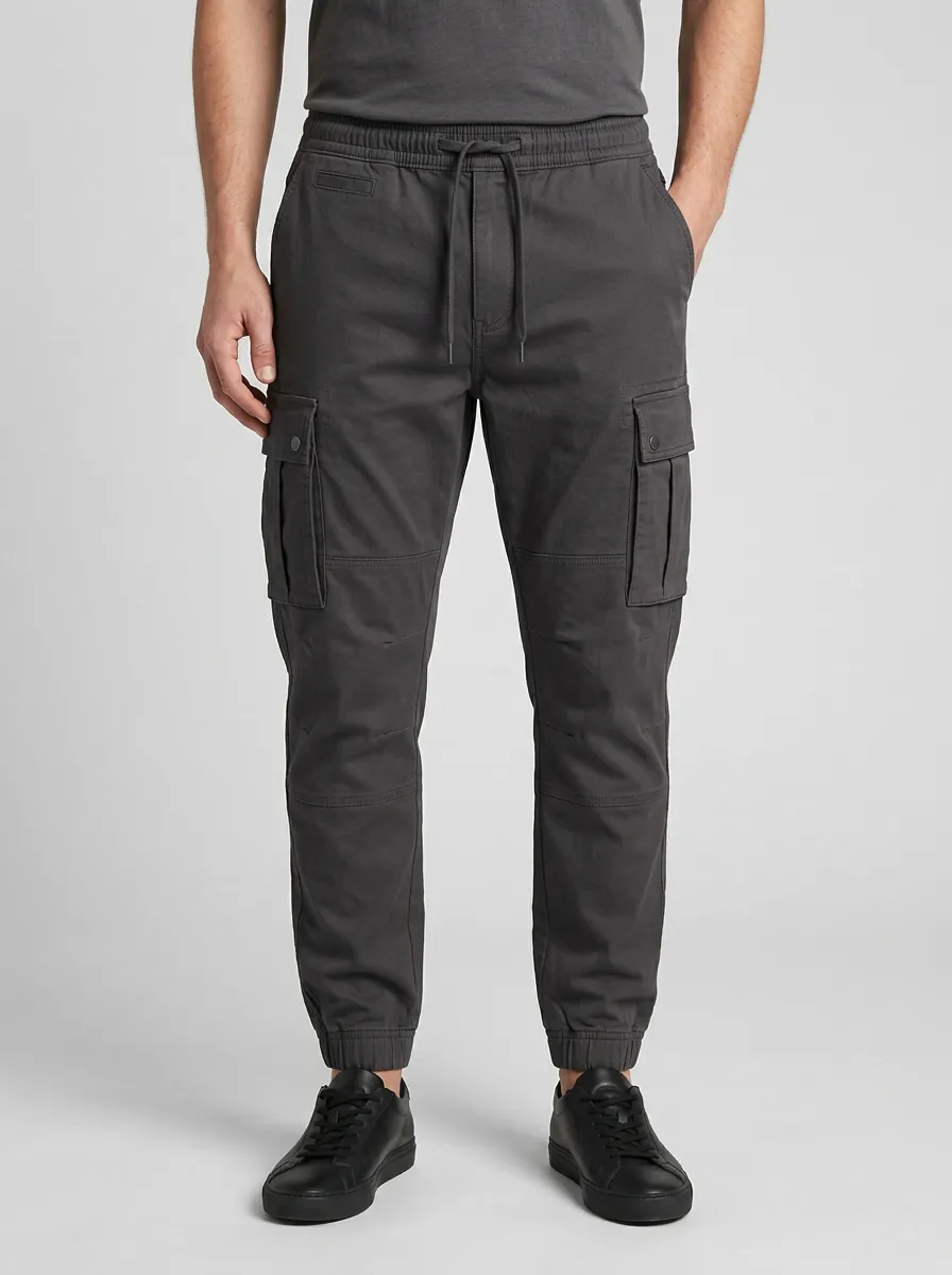 Streetwear Elastic-Waist Solid-Style Men's Cargo Pants