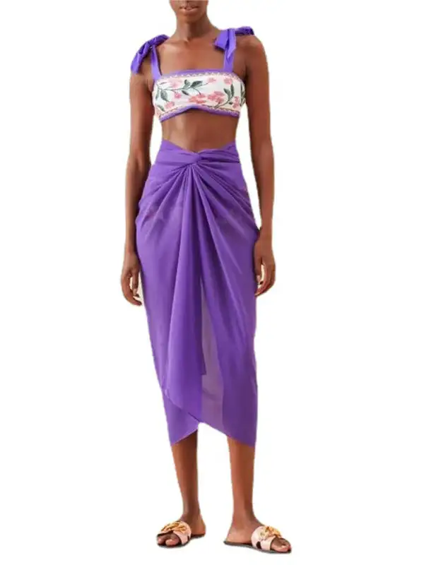 High Waist Blocked Pattern Printed Sun Swimsuit