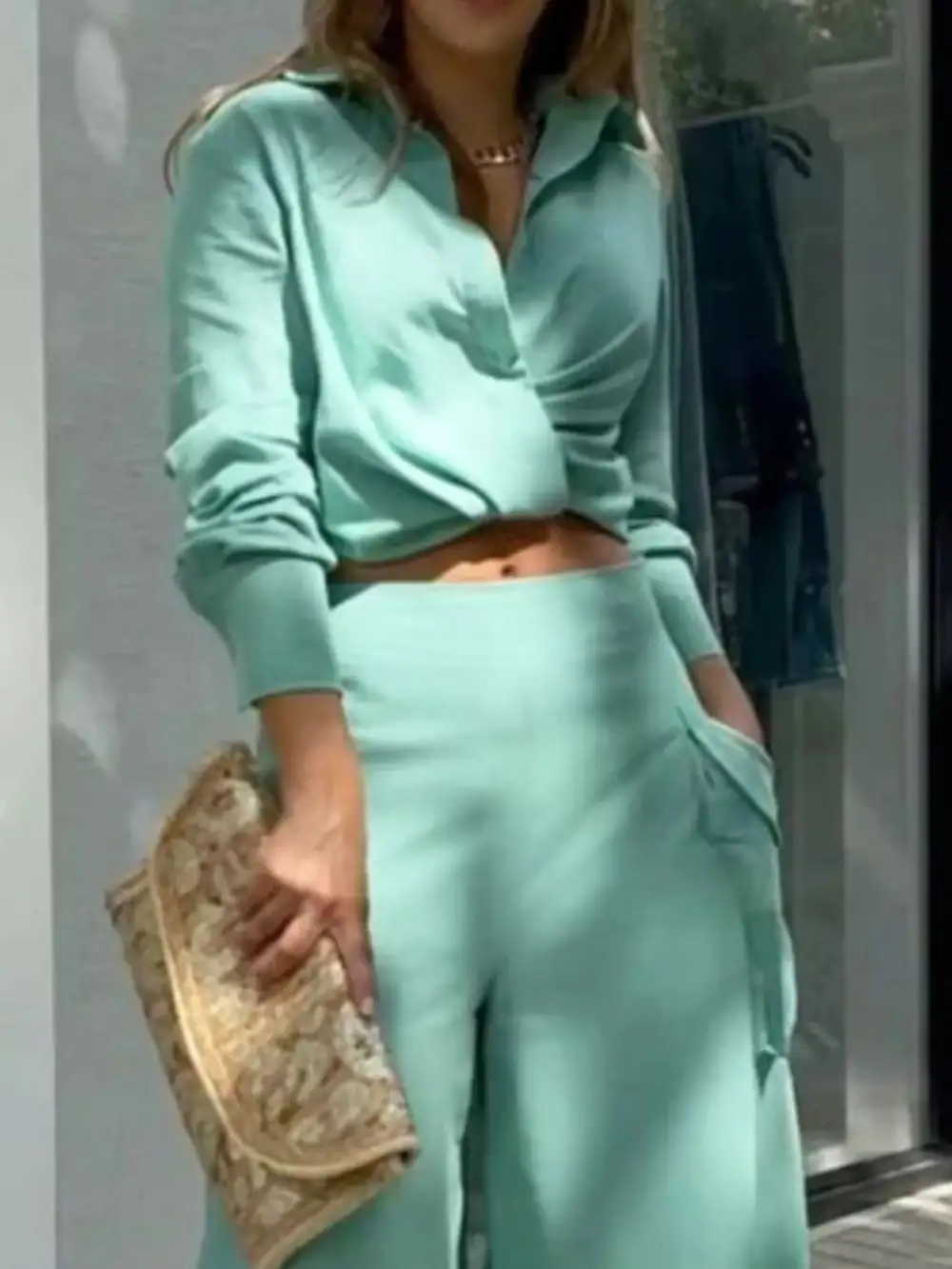 Long Sleeve Shirt and Wide Leg Pants Set