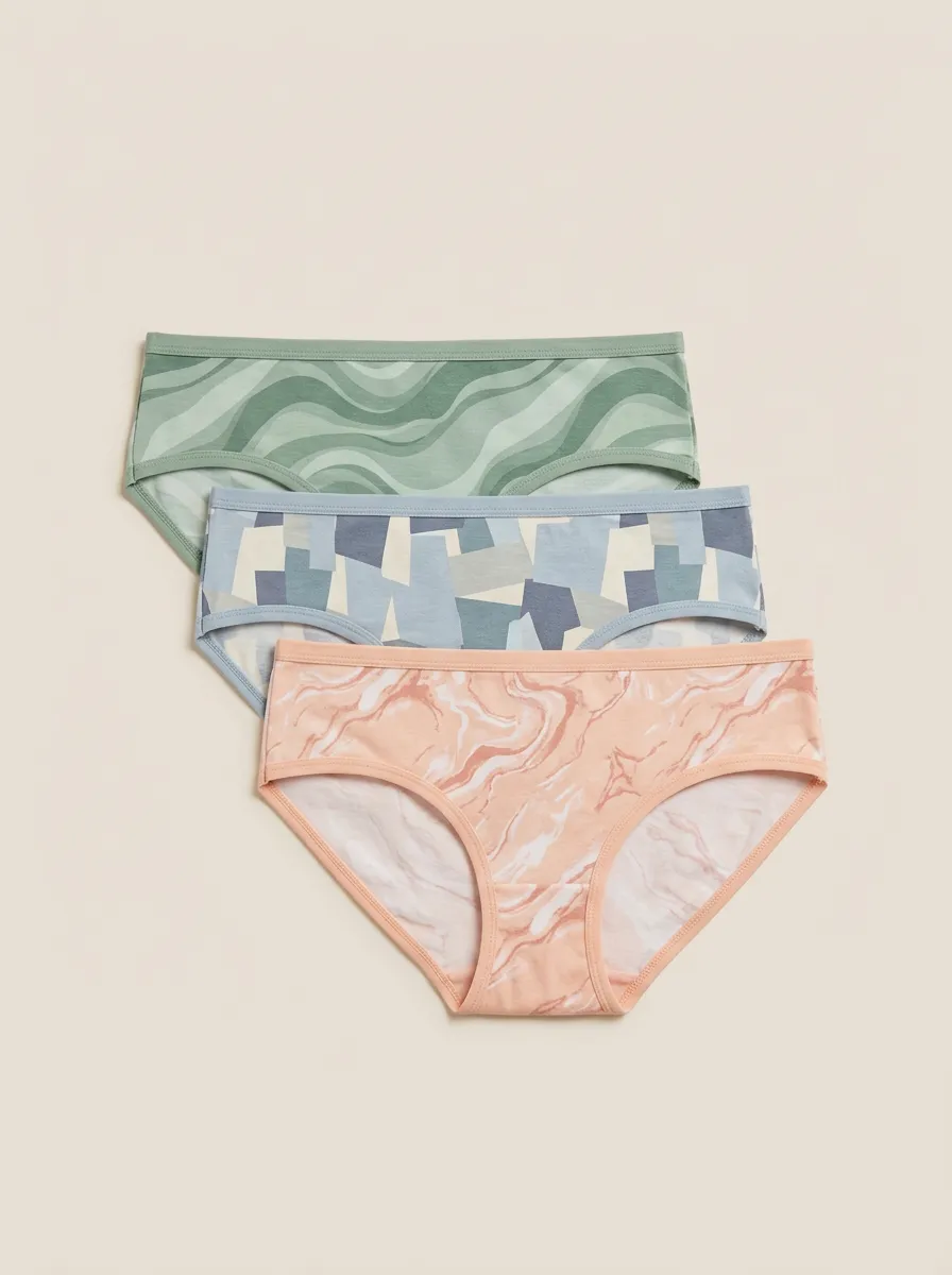 Women's Abstract Pattern Wave Geometric Marble Print 3-Pack Briefs