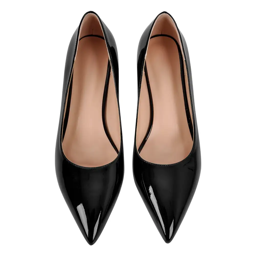 Polished Pointed Toe Chunky Heel Pumps