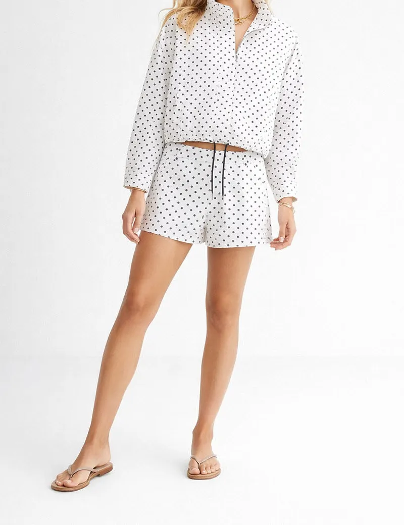 Chic Polka Dot Zip Up Long Sleeves Bomber Jacket Set
