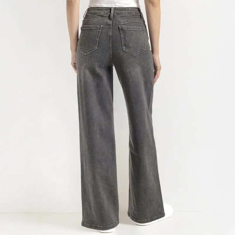 Women's simple high-waisted stretch wide-leg jeans
