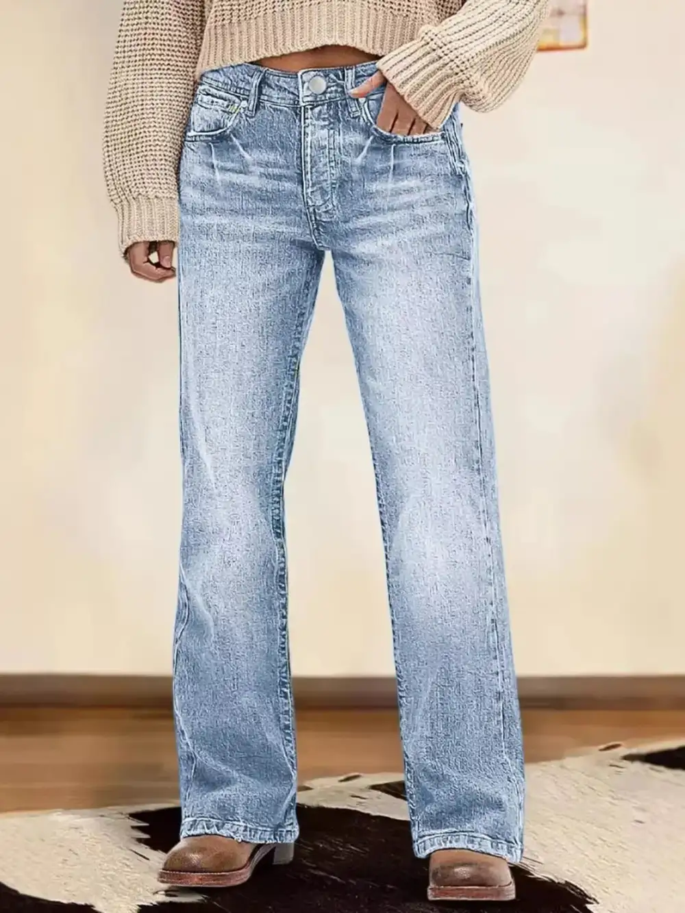 Straight Leg Denim Jeans