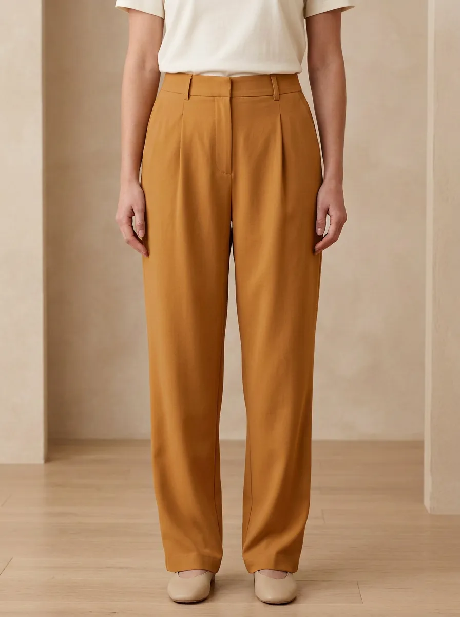 Women's Minimalist Pleated Wide-Leg Casual Features Clean Waistband Integrated Pants