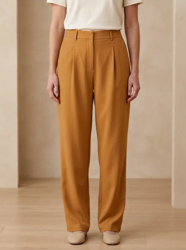 Women's Minimalist Pleated Wide-Leg Casual Features Clean Waistband Integrated Pants