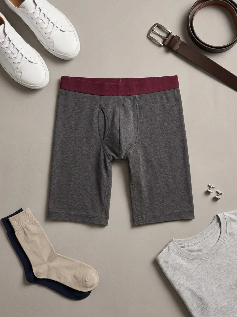 Men's Charcoal Grey Maroon Waistband Printed Boxer Briefs