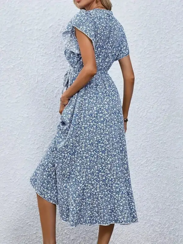 Print Ruffle Hem Wrap Midi Dress