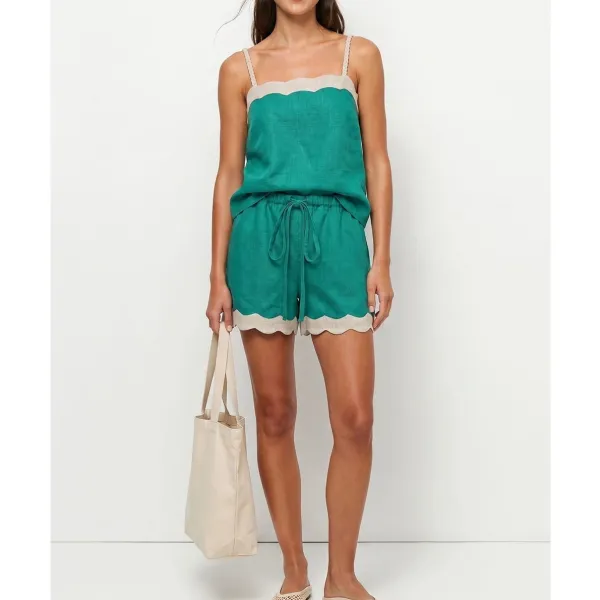 Scallop Trim Tank Top - Emerald