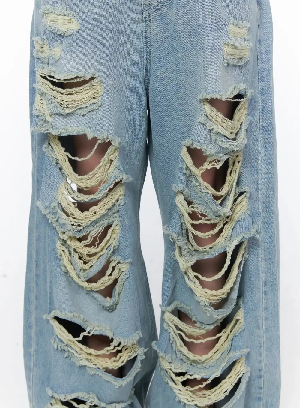 Denim Distressed Wide Leg Jeans