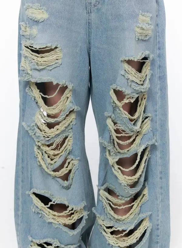 Denim Distressed Wide Leg Jeans