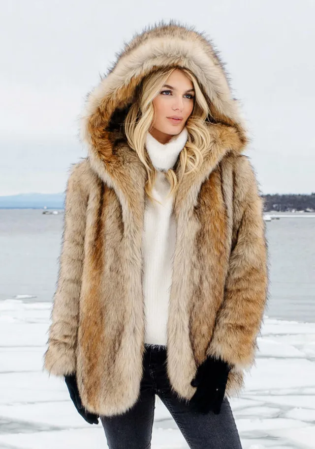 Faux Fur Hooded Coat