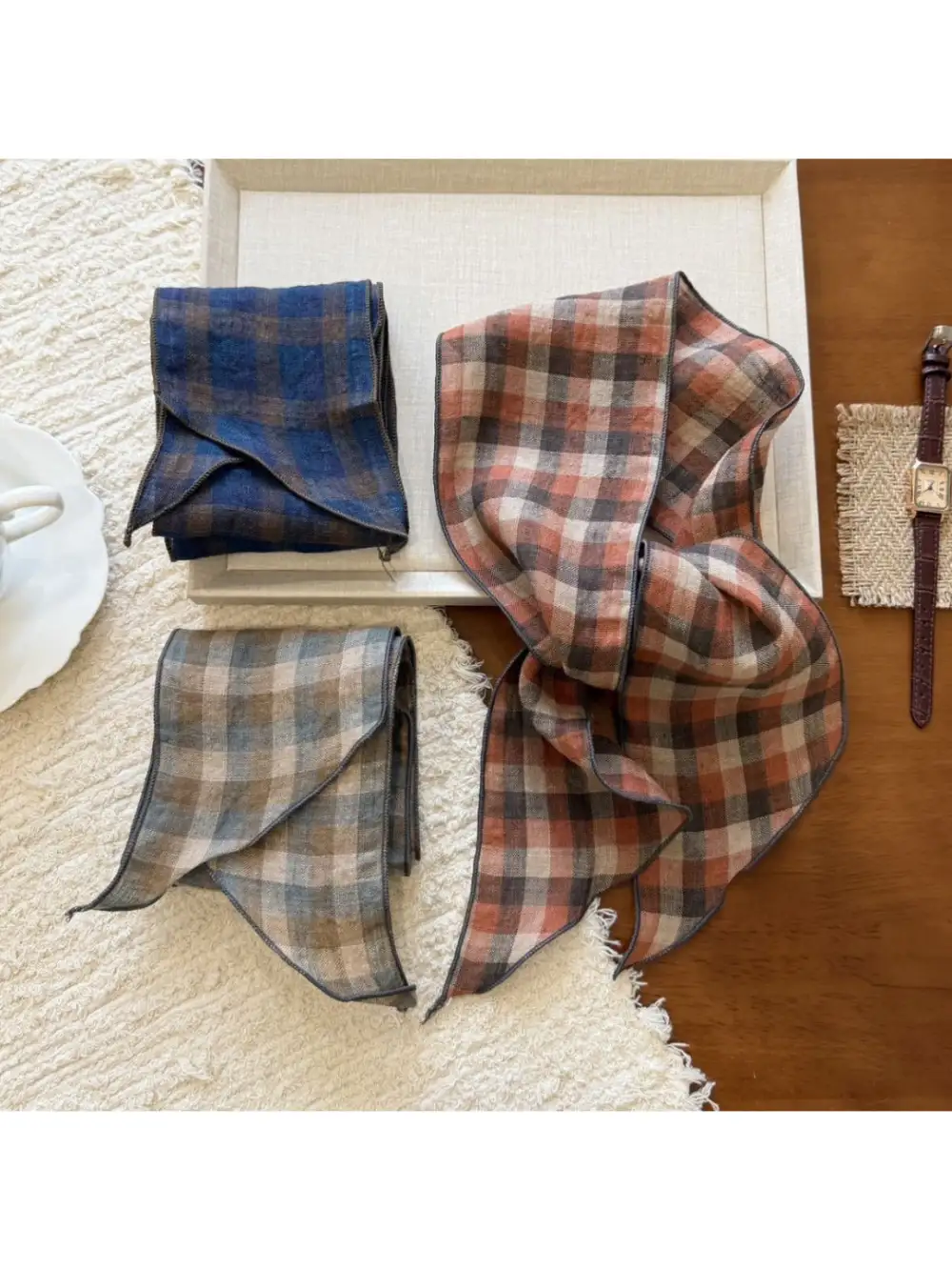Classic Plaid Slim Skinny Scarf