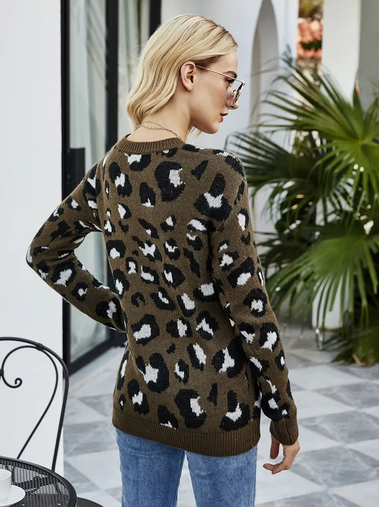Leopard Print V-Neck Pullover Sweater