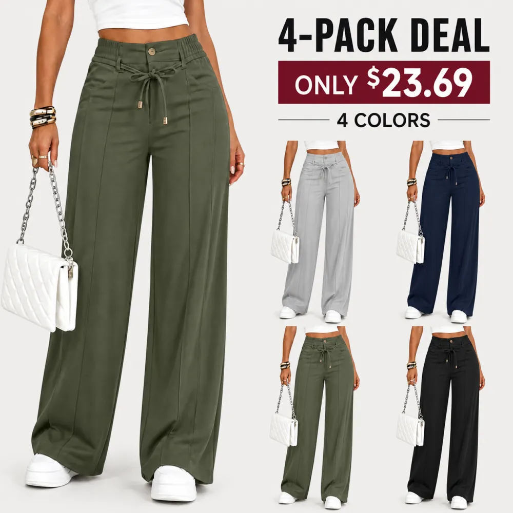 Women’s High Waisted Wide Leg Pants With Drawstring Waist Soft Lightweight Casual Trousers For Everyday Wear