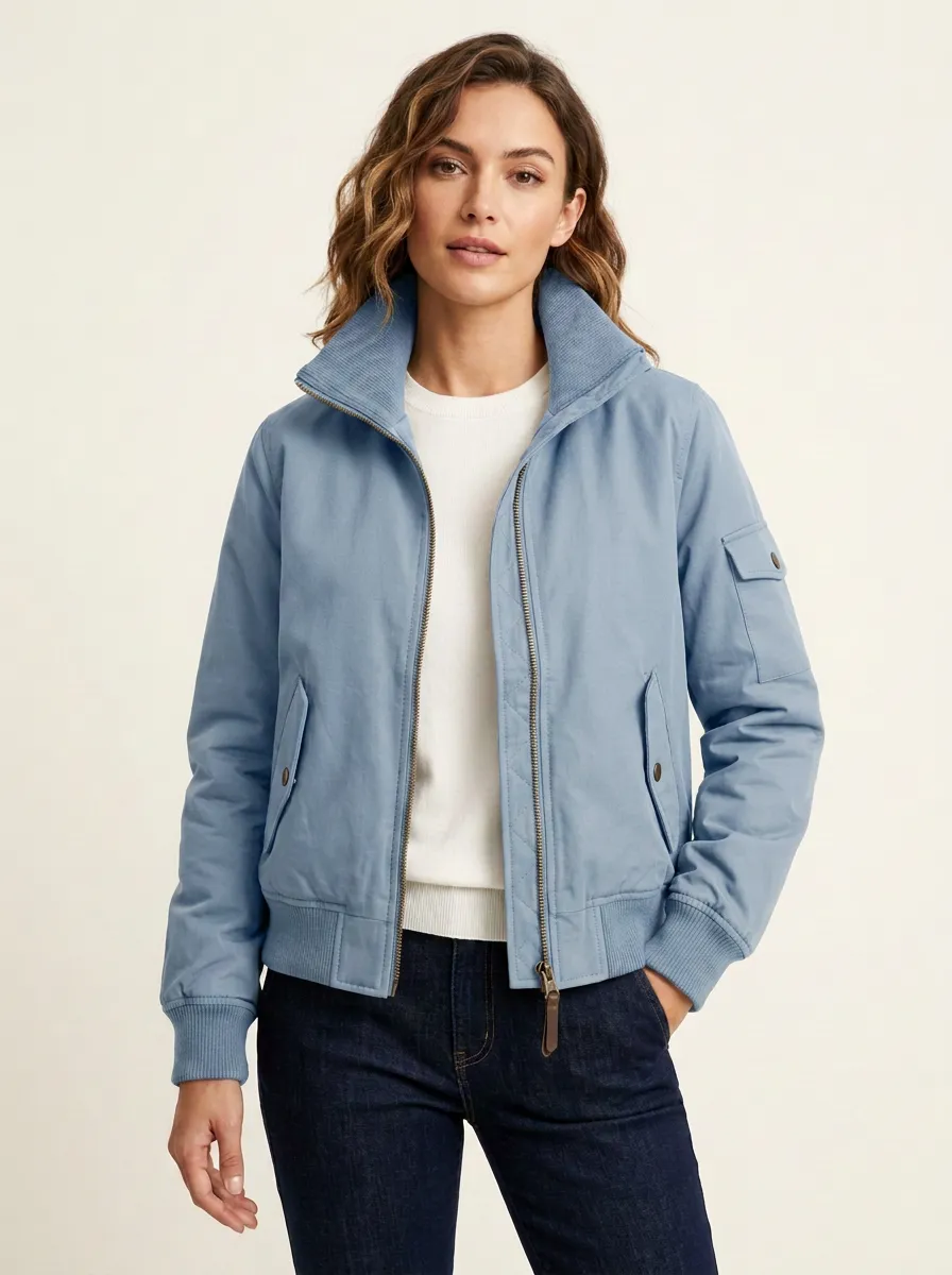 Quilted Utility Denim-Style Women's Casual Jacket