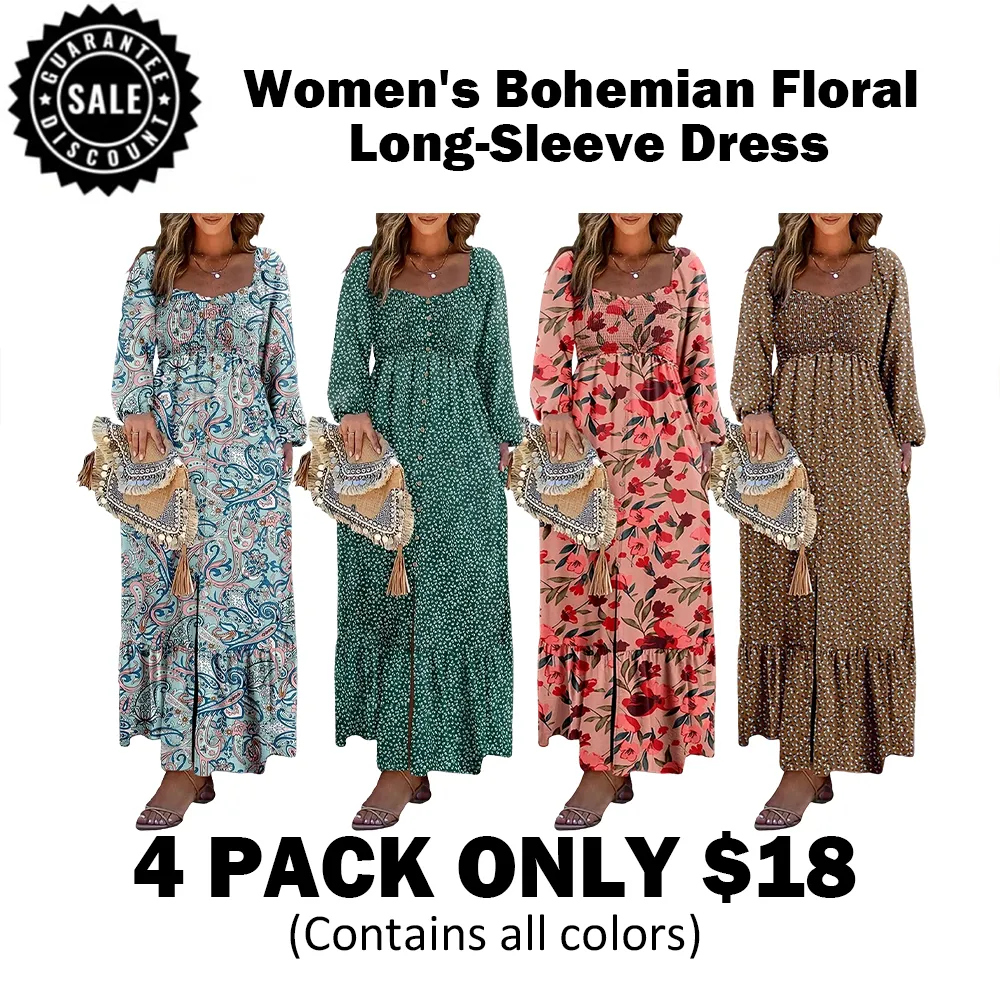 🔥Women's Bohemian FloralLong-Sleeve Dress